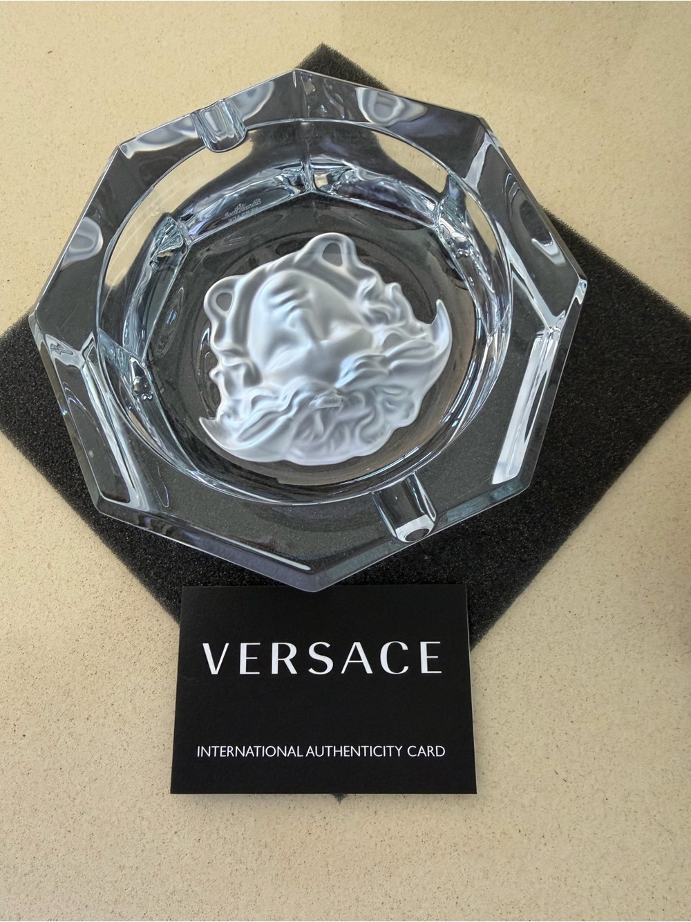 New Versace Rosenthal Crystal Medusa Ashtray Dish Authentic With Box